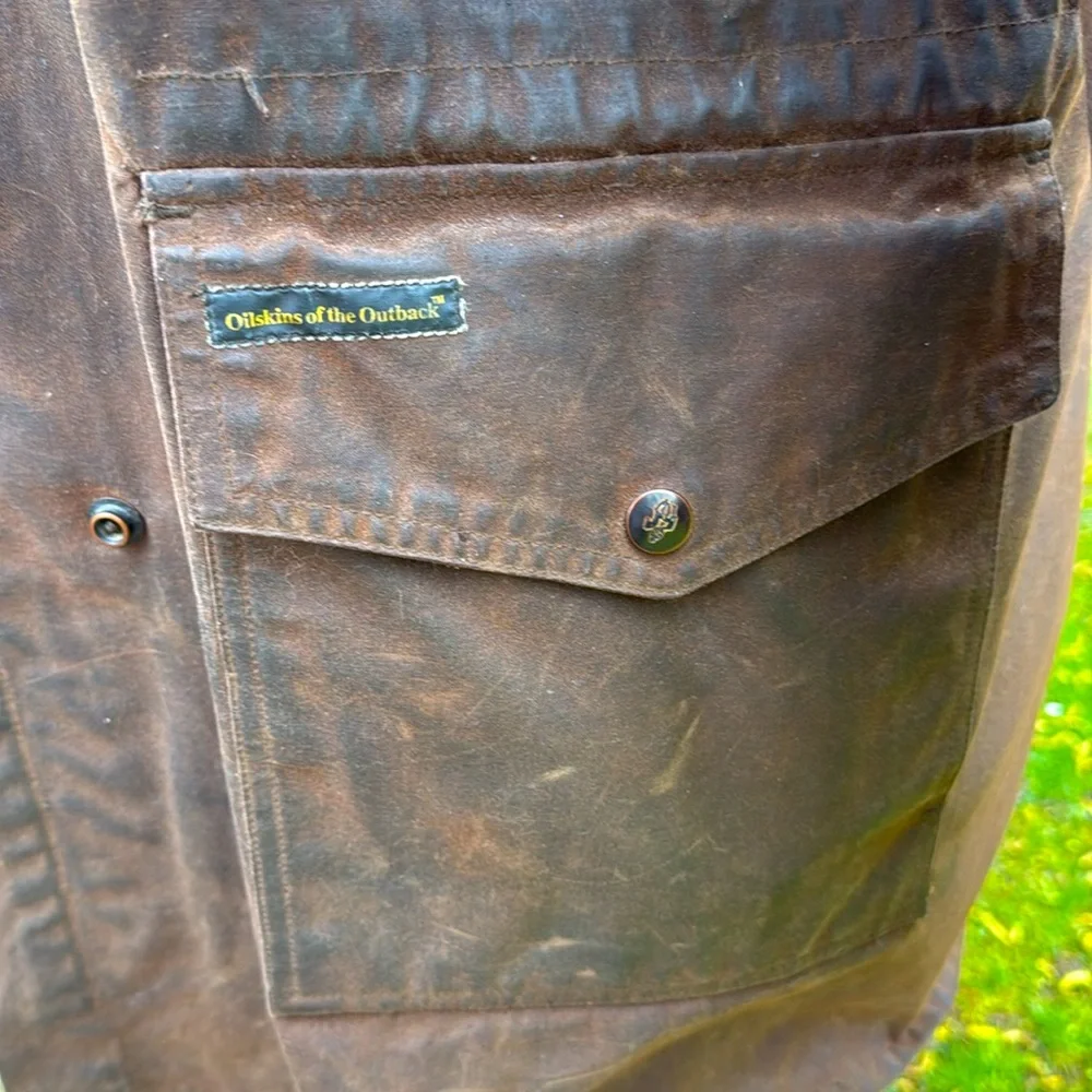 OUTBACK TRADING VINTAGE OILSKIN  DISTRESSED DUSTER JACKET- S 🐴🤠 - Picture 7 of 14